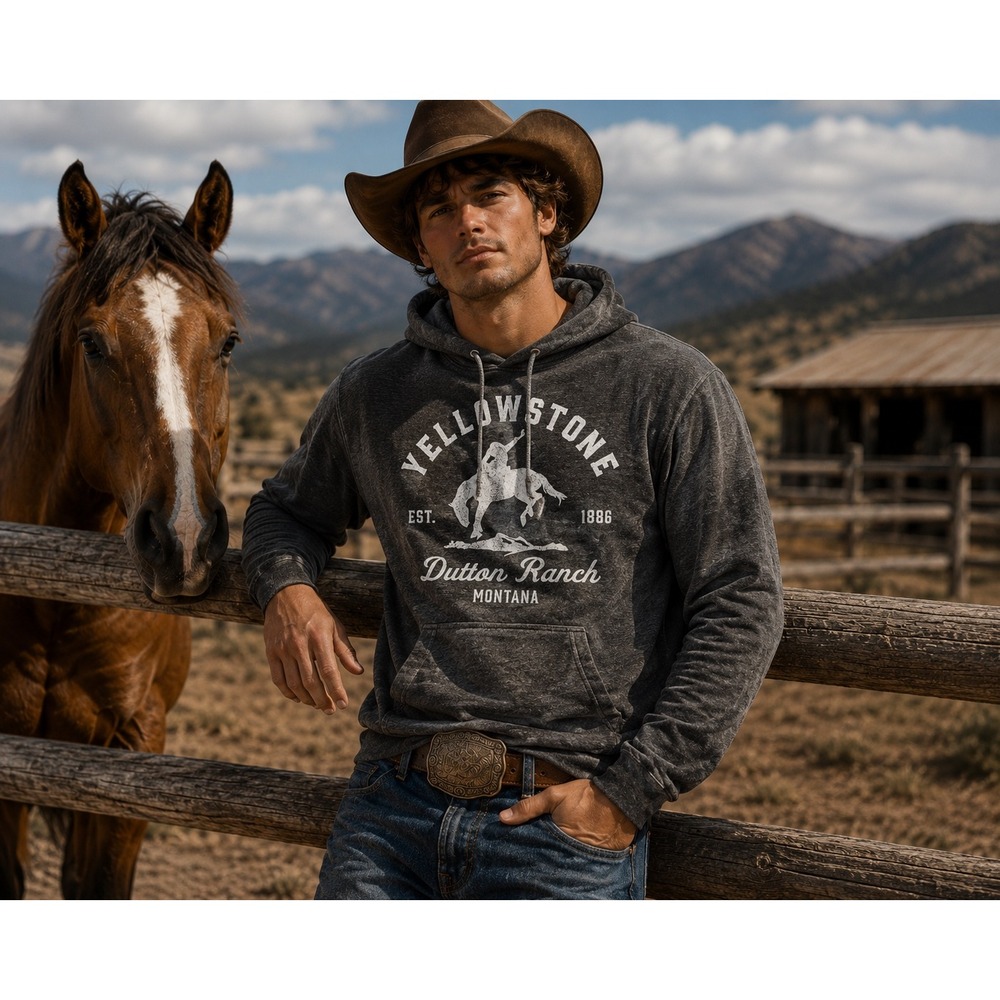 Yellowstone Dutton Ranch Hoodie‎ Mens 2XL Charcoal Gray Graphic Sweatshirt NWT